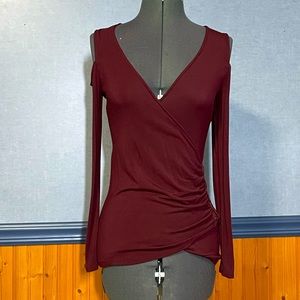 EUC- WHBM burgundy cold shoulder top